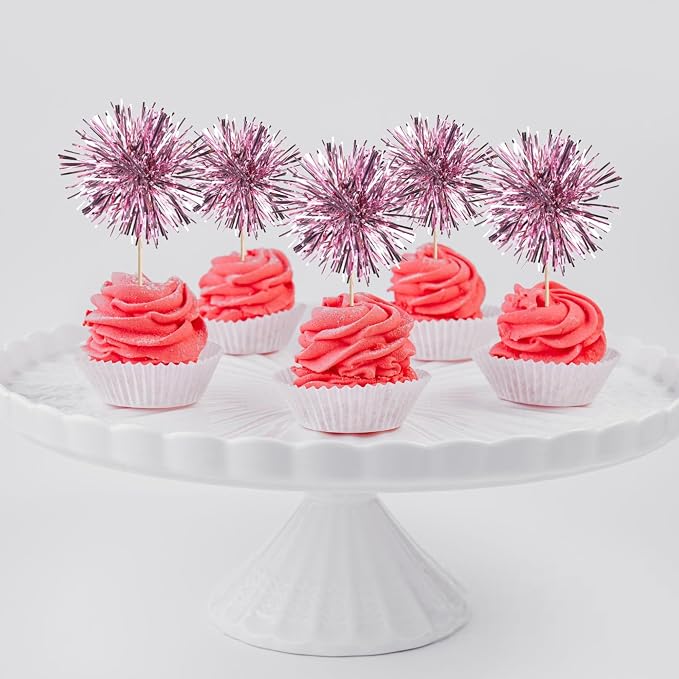 40 PCS Foil Firework Cupcake Toppers Sparkle Tinsel Cupcakae Picks Sparkler - Image 6