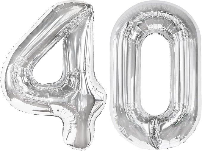 Silver Number 40 Balloon 40 Inch, 40th Birthday Decorations Men Women | Foil by IWERP