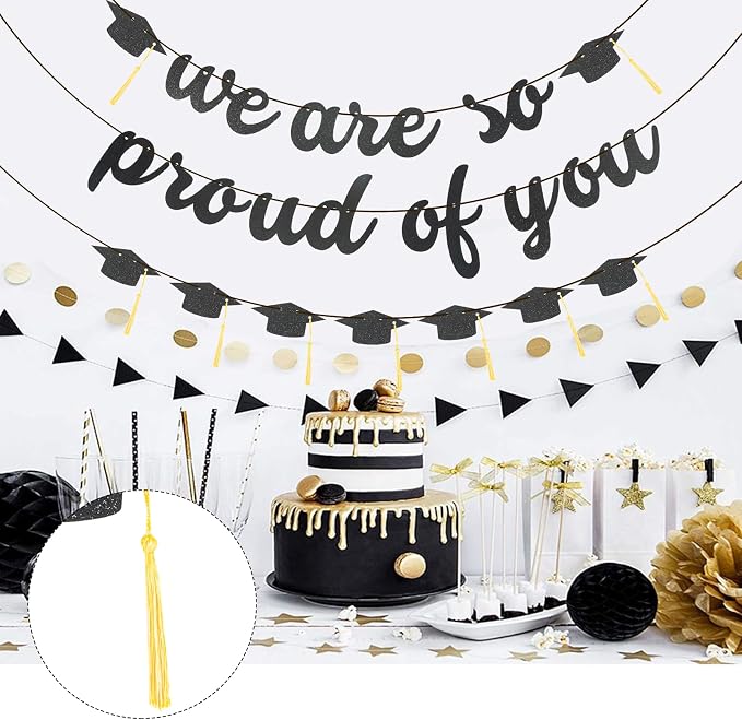 2026 Graduation Banners Party Decorations-Black Glitter We are So Proud of You - Image 3