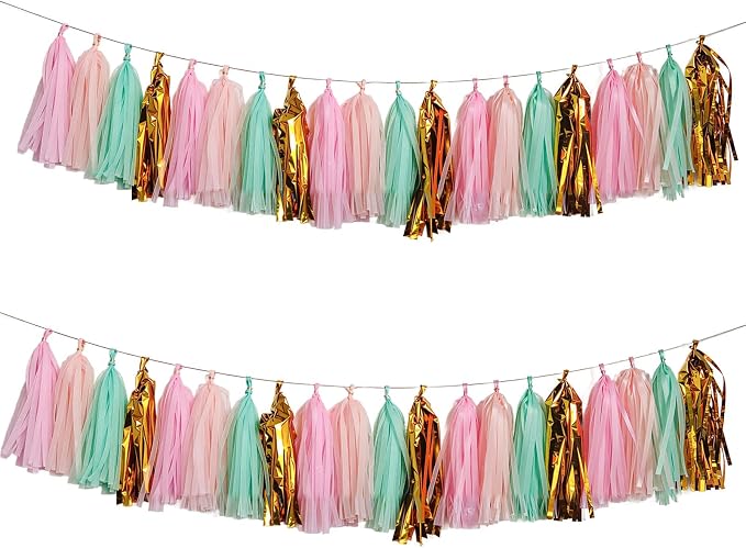 Shiny Tassel Garland Tissue Paper Tassel Banner, Tassels Party Decorations by AimtoHome