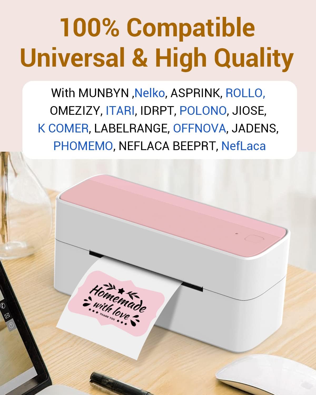 Phomemo Pink Thermal Labels for Shipping Label Printer for Small Business Supplies - 3" x 2" / 500 Pink Labels/Roll, Commercial Grade Round Stickers Roll for Custom Stickers Personalized & Business