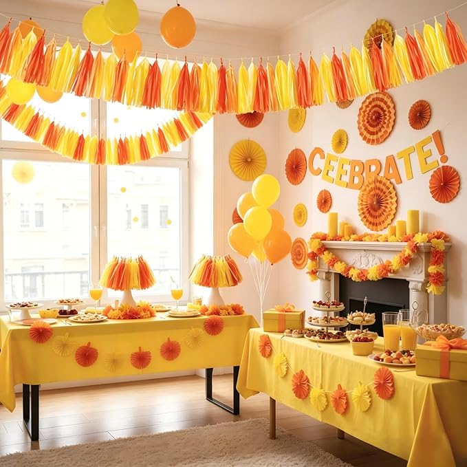 Orange and Yellow Tassel Garland, Paper Tassel Banner, Table Decor, DIY Kits - - Image 2