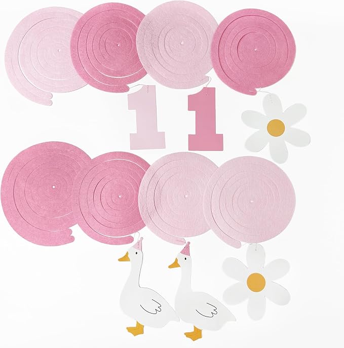 24Pcs Pink One Silly Goose Hanging Swirl Decorations Daisy Felt Swirl Streamer - Image 3