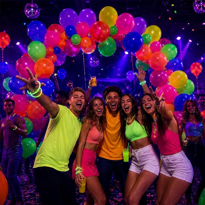100 Pcs UV Neon Balloons, Neon Glow Party Balloons UV BlackLight Balloons glow - Image 6