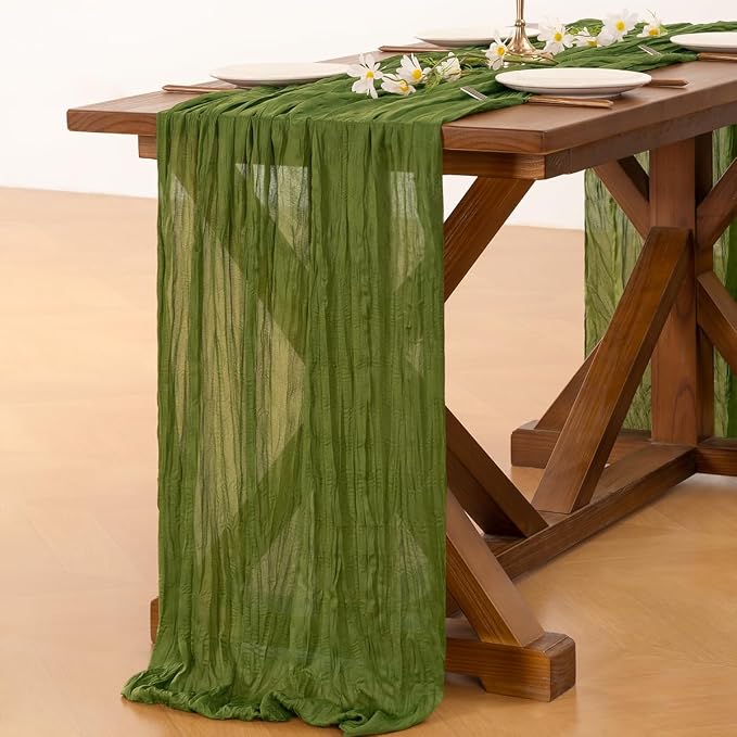 Cheesecloth Table Runner Summer Boho Wedding Birthday Party Home Decor | Moss - Image 4