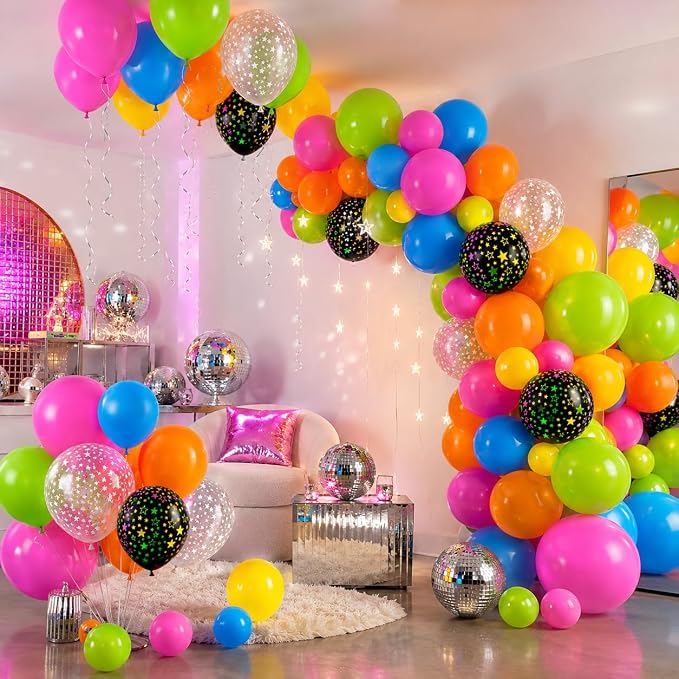 Glow Party Balloons, Lime Green Pink Orange Yellow Blue - Image 5