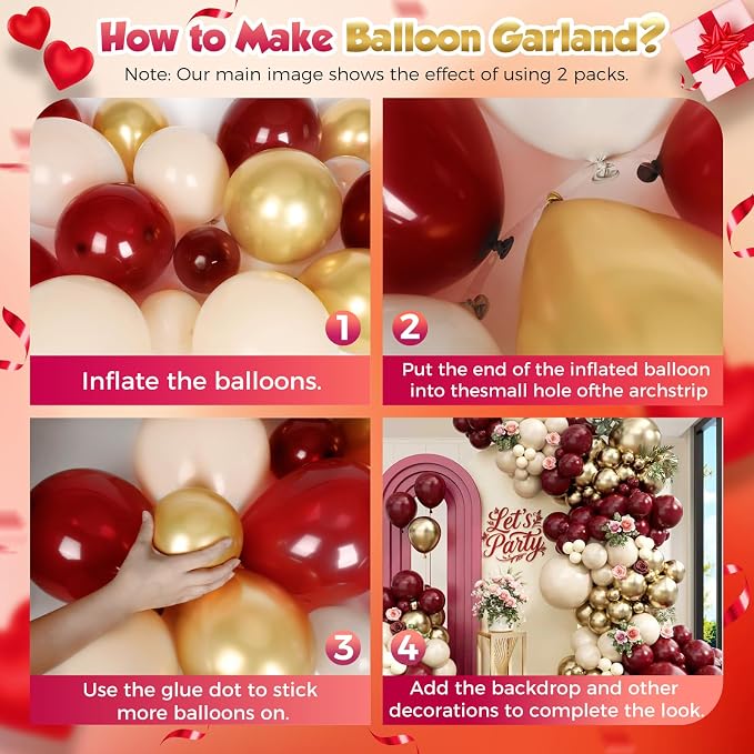 Burgundy Balloon Arch Garland Kit 163pcs, Burgundy Maroon Sand White Metallic - Image 3