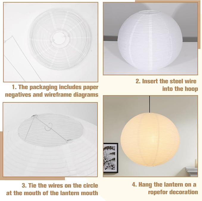 White Paper Lantern Lamp Shade, Home Decoration Ceiling Lampshade, Foldable - Image 4