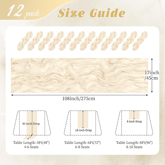 12 Pack Ivory Cheesecloth Table Runner 17x108 Inch Semi Sheer Boho Gauze Cheese - Image 2