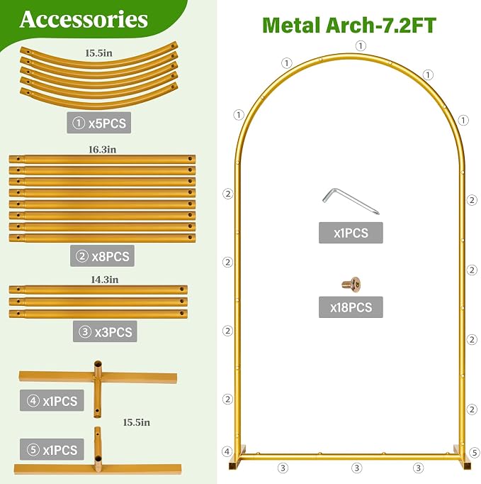 7.2FT Metal Wedding Arch Backdrop Stand, Stable Balloon Arch Frame - Image 4