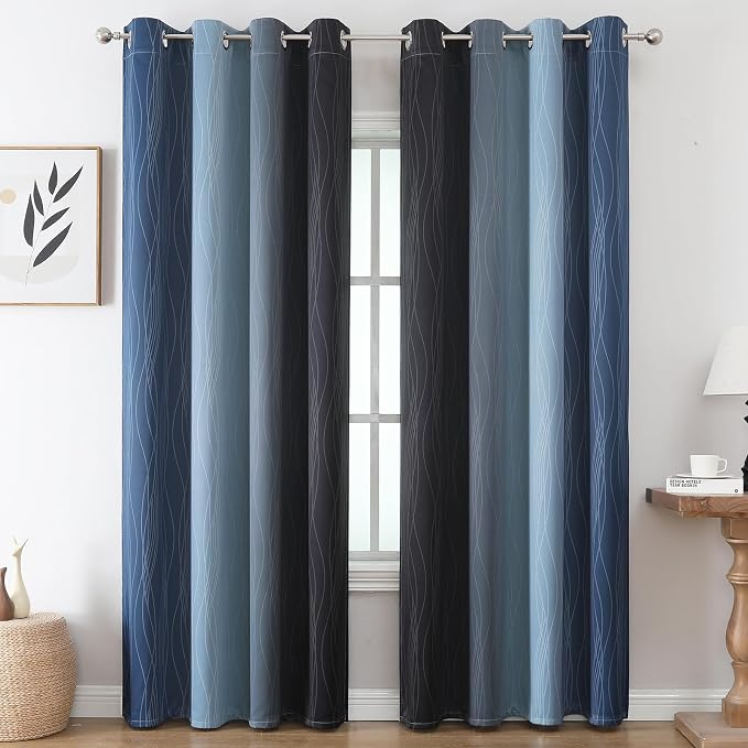 Black and Navy Blue Gradient Blackout Curtains - Image 2