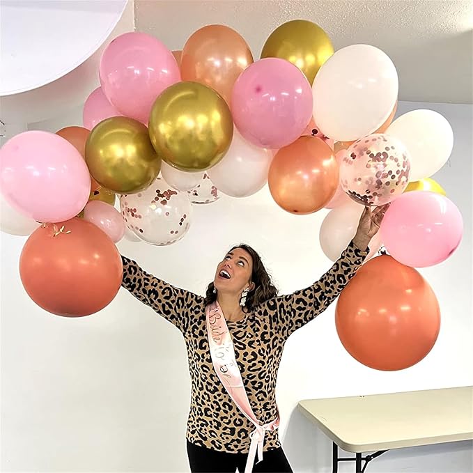 Pink Gold Balloons Set, 12 Inch Matte Pink Pastel Baby Pink Metallic Gold - Image 8