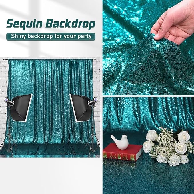 Eternal Beauty Teal 3mm Sequin Backdrop 8x10 Ft - Image 7