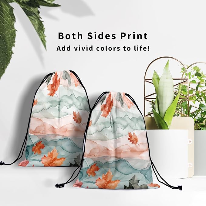 Watercolor Leaves Gymnastics Grip Bag Fall Leaf Drawstring Bag Shoes Towel Gym - Image 7