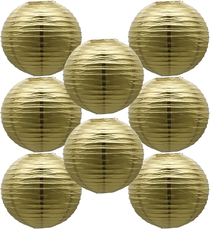 Gold Paper Lanterns Indoor Chinese Japanese Hanging Ceiling Lanterns 12 in | by BARTHEW