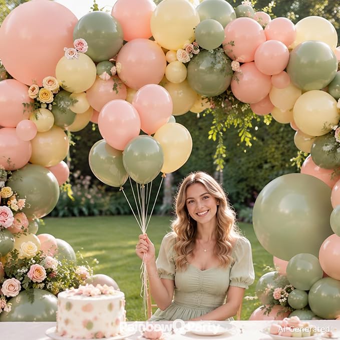 RainbowQ 165 Pcs Sage Green Balloons Arch Kit Different Sizes Garland | Pink - Image 6