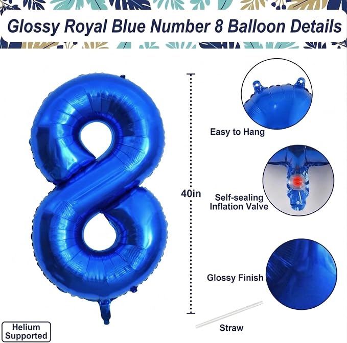 Navy Blue Number 8 Balloon 40 Inch, Shiny Foil Infinity Design Event Decor | - Image 4