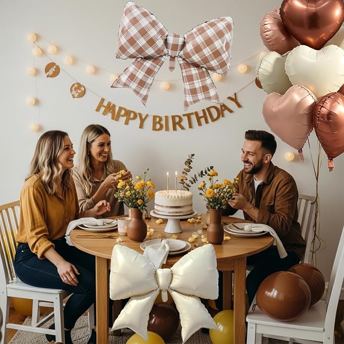 Vuzvuv Brown Gingham Bow Heart Balloons Set, Anniversary, Bridal Shower（Mix - Image 5