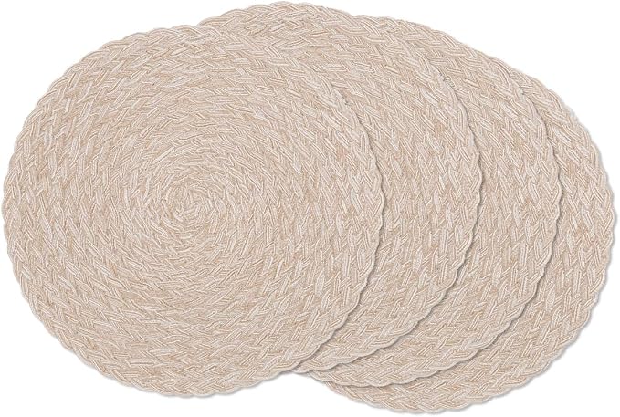 SHACOS Round Braided Placemats 15 inch Set of 4 Boho Woven Washable Kitchen by SHACOS