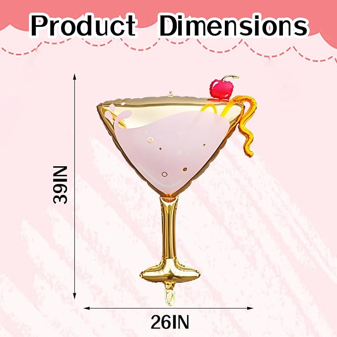 Pink Martini Cocktail Glass Mylar Foil Balloon - Image 2