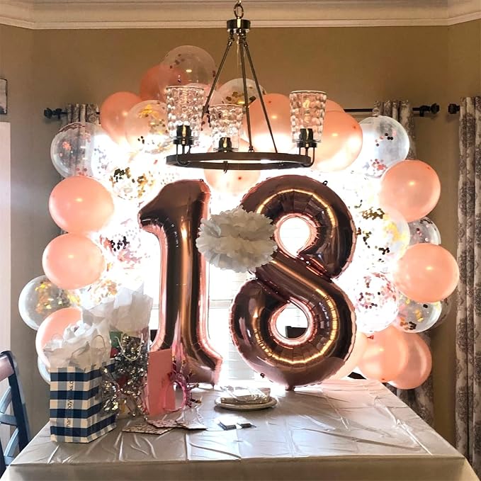 Rose Gold Number 18 Mylar Foil Balloons, 40 Inch Giant 18th Birthday Balloons - Image 6