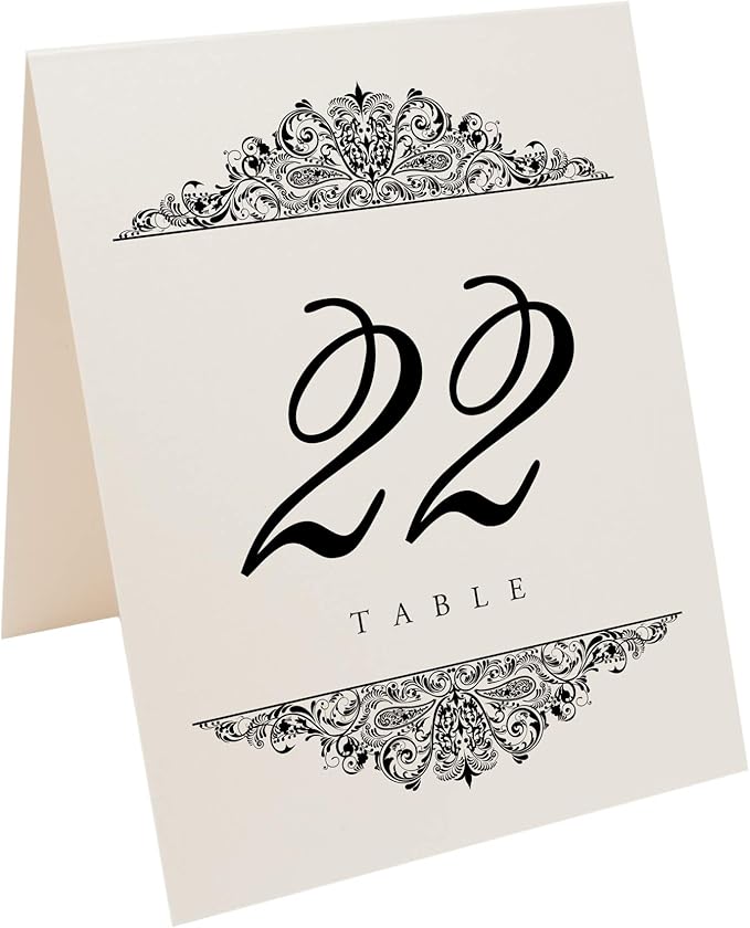 Paisley Wedding Table Numbers (Select Color/Quantity), Champagne, Black, 1-175, Double Sided, Tent or Use in a Stand, Great for Parties & Restaurants - Made in the USA