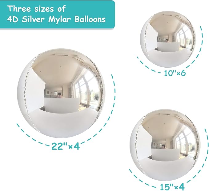 14pcs Silver Foil Balloons Mylar Metallic 22in 15in 10in Different Sizes Large - Image 2
