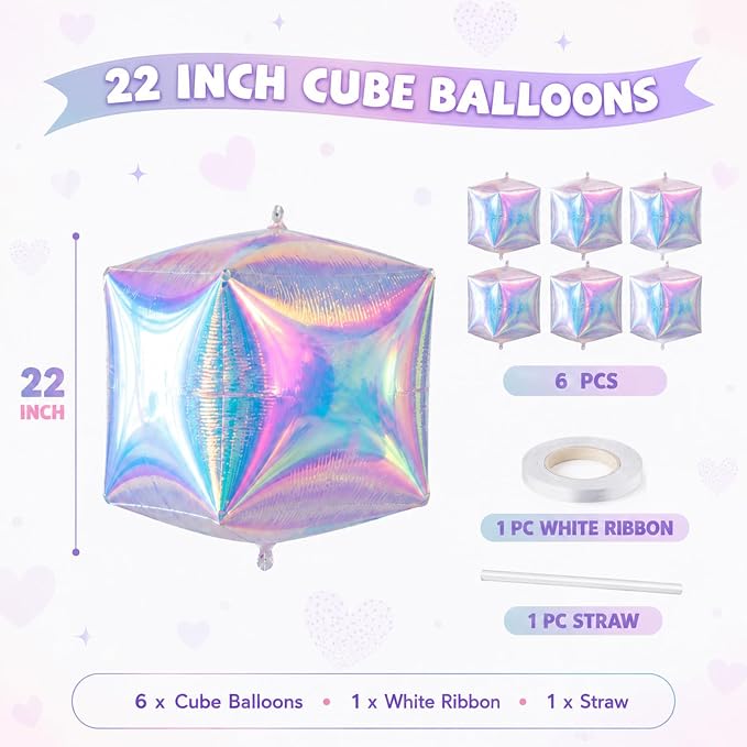 Iridescent Cube Balloons, Baby Shower, Anniversary and Mermaid Party Decorations - Image 2