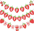 SUNBEAUTY Strawberry Happy Birthday Banner, Berry Sweet Red Fruit Party Hanging by SUNBEAUTY