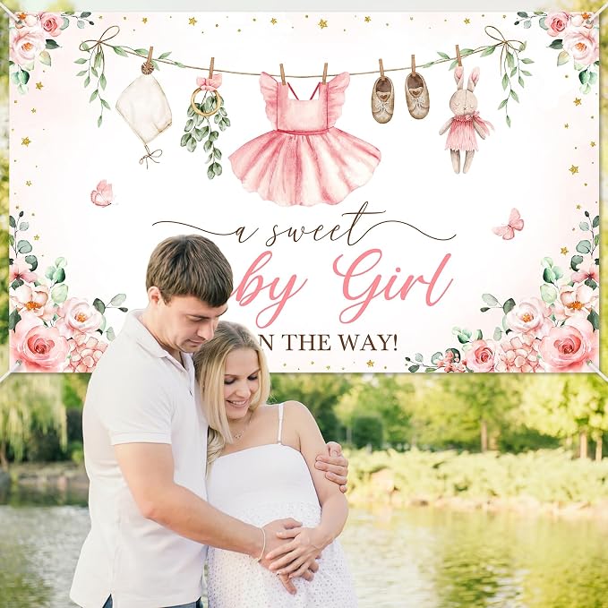 Mocsicka Baby Shower Backdrop Banner Cute Clothes Baby Shower Background a - Image 6