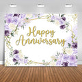Happy Anniversary Backdrop 7x5ft Purple and White Flowers Anniversary Party by Fitumiw
