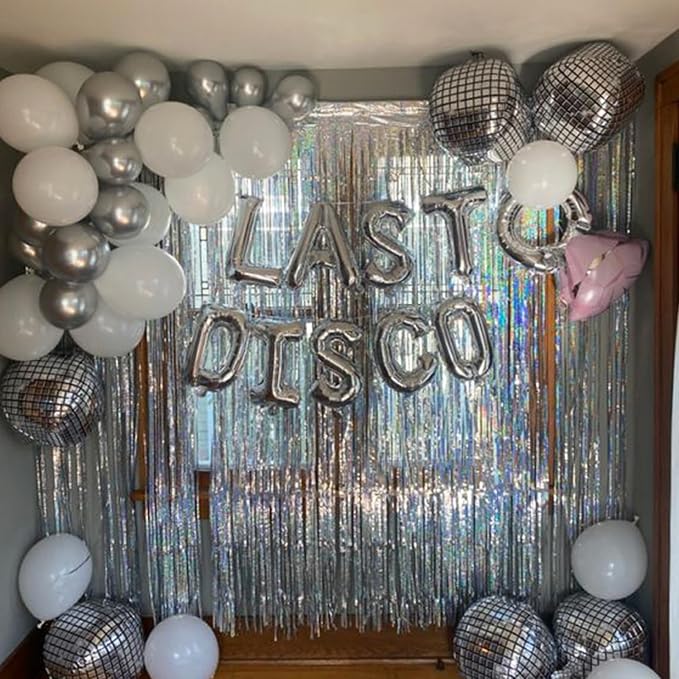 HILAVO 16PCS Disco Ball Balloons, 32in 22in 10in Large 4D Metallic Silver Disco - Image 5