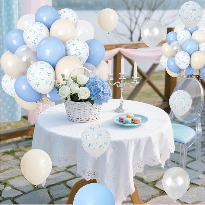 Pastel Blue Bow Balloons Light Pale Blue and White Sand Balloon 12inch Beige - Image 7