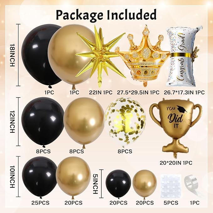 Graduation Decorations Class of 2025 Black and Gold Balloons Arch kit - Image 3