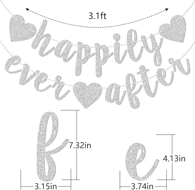 Happily Ever After Silver Glitter Bunting Banner, Engagement, Bridal Shower - Image 2