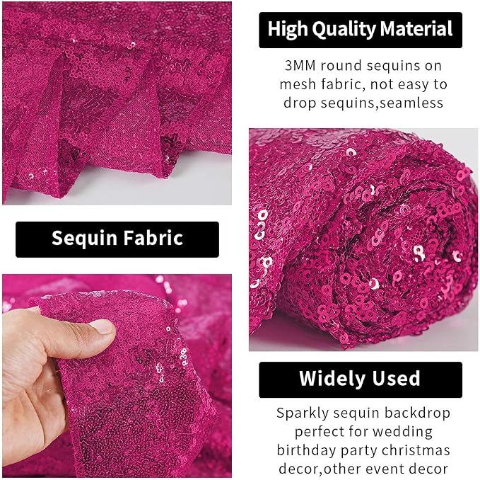 Hahuho Fuchsia Sequin Backdrop Curtain, Party Decoration（4 Panels, 2FT x 8FT - Image 5