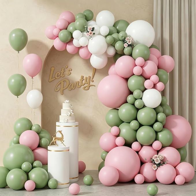 103pcs Pink and Green Balloon Garland Arch Kit, 18/12/10/5 Inch Sage Green Pink by ZizasAry
