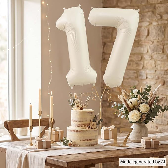 Cream Number 17 Balloon 40 Inch, Foil Numeral - Image 7