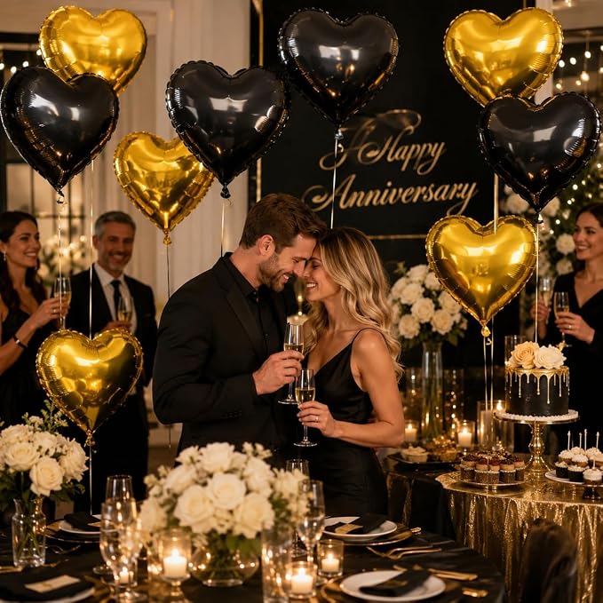Black Gold Heart Balloons, 18Inch Gold Helium Balloon - Image 3