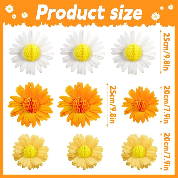 SUNBEAUTY 9PCS Paper Flower Party Decorations Yellow Orange Giant Paper Flowers - Image 3
