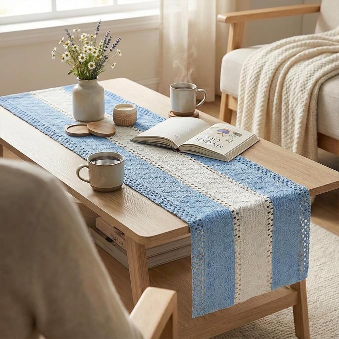 Artoid Mode Sky Blue Farmhouse Woven Table Runner 12x72 Inch | Holiday Rustic - Image 5