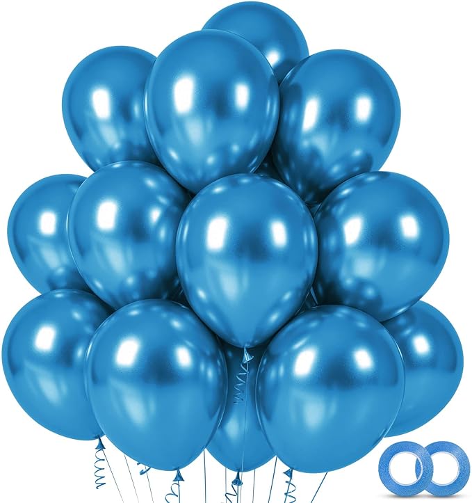 100pcs Metallic Blue Balloons 12 inch Chrome Round Latex | Helium Compatible by ASIYUHY