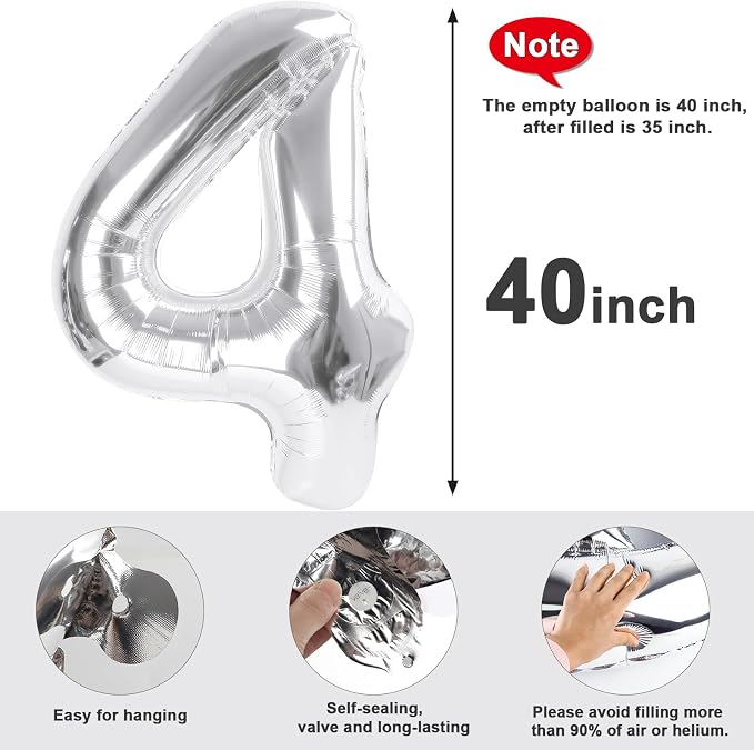 4 Balloon Numbers Party Decorations, 40In Silver Balloons - Image 5