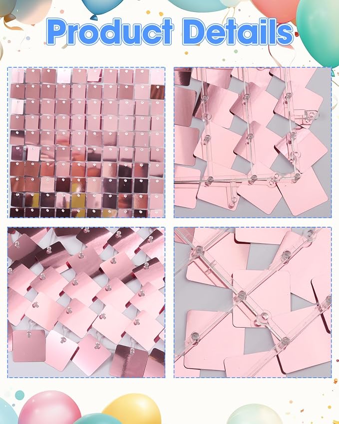 Pink Shimmer Wall Backdrop 36 Panels Cover 6 x 6 Ft, Photo Backdrops - Image 7