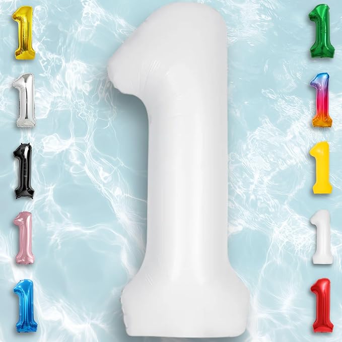 White Number Balloon 1 Mylar Foil Balloons 32 inch - Image 2
