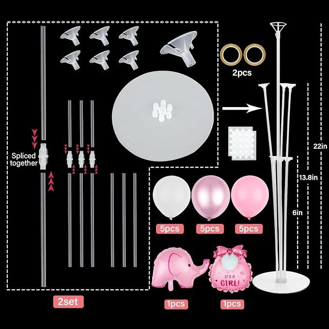 Elephant Baby Shower Decorations Party Balloons Stand Kit 2 Sets - Image 2