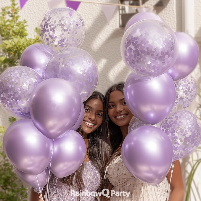RainbowQ Metallic Light Purple Balloons 55Pcs 12 Inch Confetti Helium Party | - Image 4