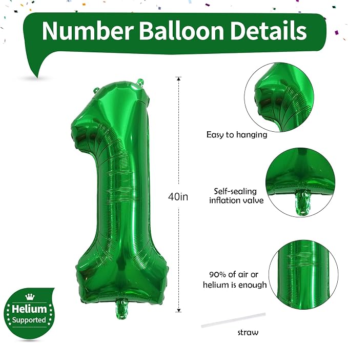 40 Inch Emerald Green 1 Balloon Number, 0-9 Set Large Number Foil Helium - Image 2