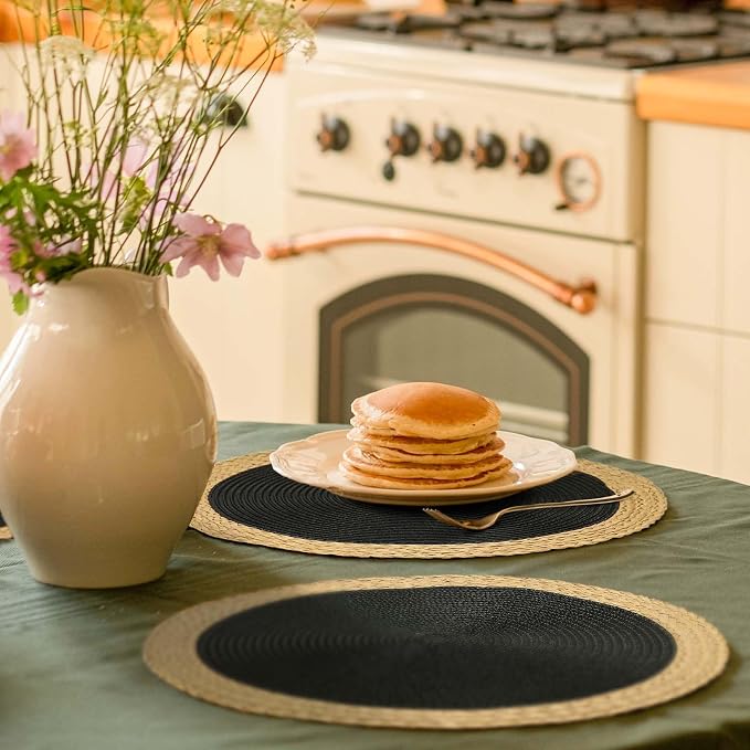 Round Placemats Set of 8, Woven Table Mats, Wide Edge, 15 Inch Diameter - Image 6