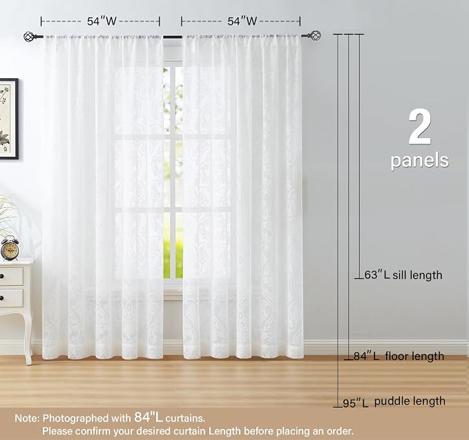 Treatmentex Lace Sheer Curtains Vintage Damask Knitted European Floral Damask - Image 6